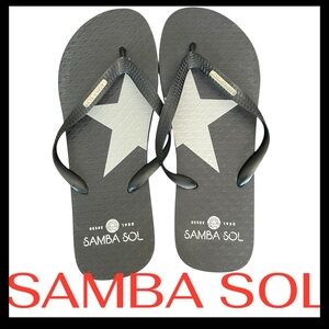 NWOT Samba Sol Black/White Silver Star Flip Flops (US 11/12)